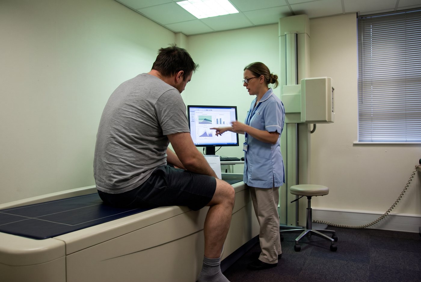 DEXA-Scan in der Klinik: Auswertung der K&ouml;rperzusammensetzung am Monitor